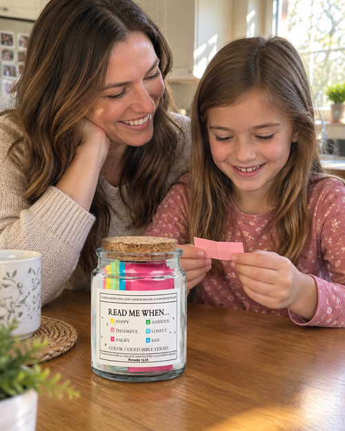 Bible Verse Jar - mother and daughter reading a verse together