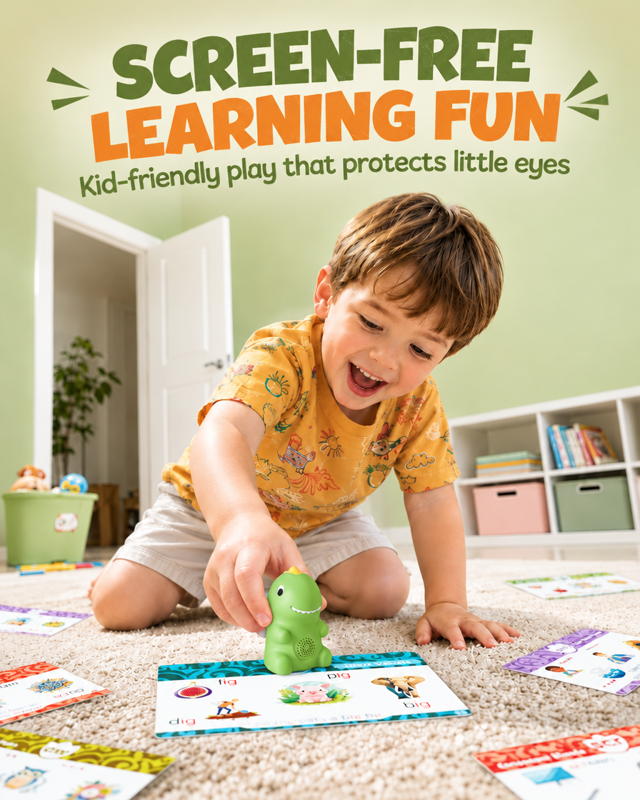 Snuggle Dinosaur Talking Flash Cards - child playing on floor